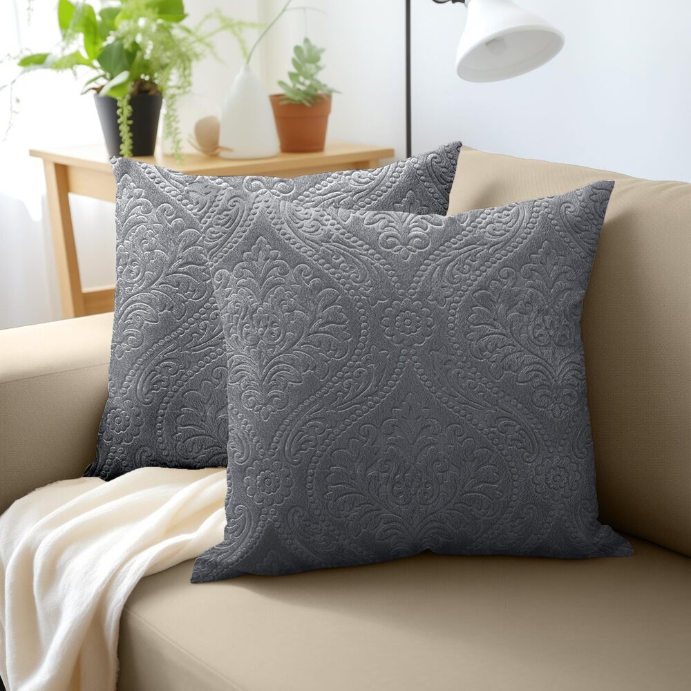 3043 Encasa Luxury Embossed Velvet Cushion Covers - Plush Throw Pillow